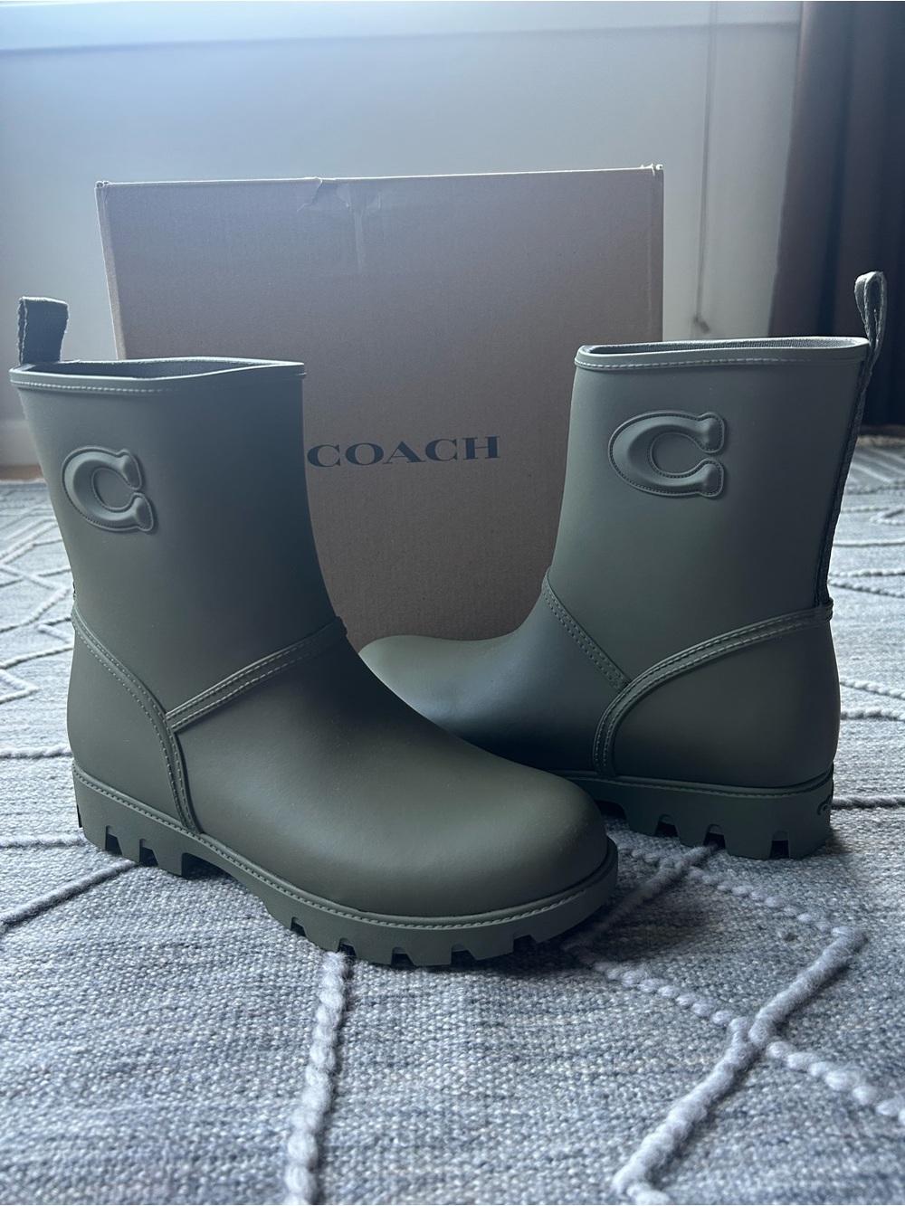 Authentic COACH Ryder Rainboots Army Green